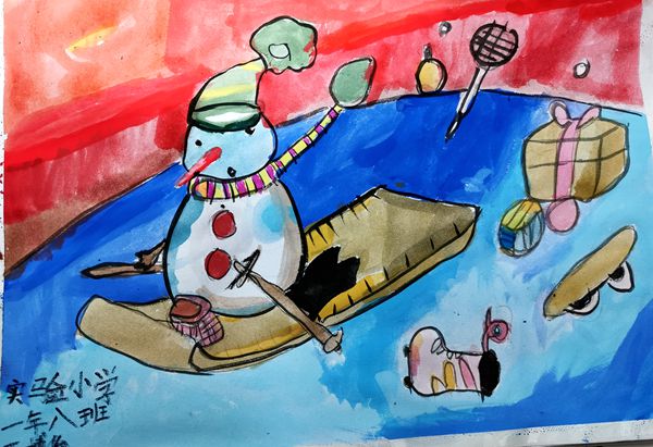 桓仁县实验小学于博俊水粉画滑雪