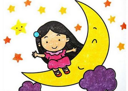 桓仁县雅河小学· 柳旭 ·美术作品《月亮女孩》