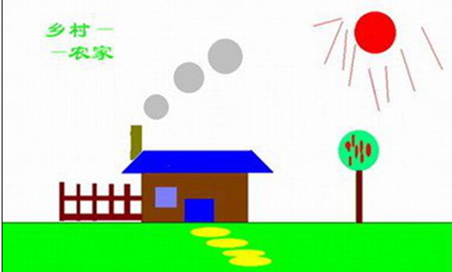 沙尖子学校刘芳电脑绘画作品乡村农家