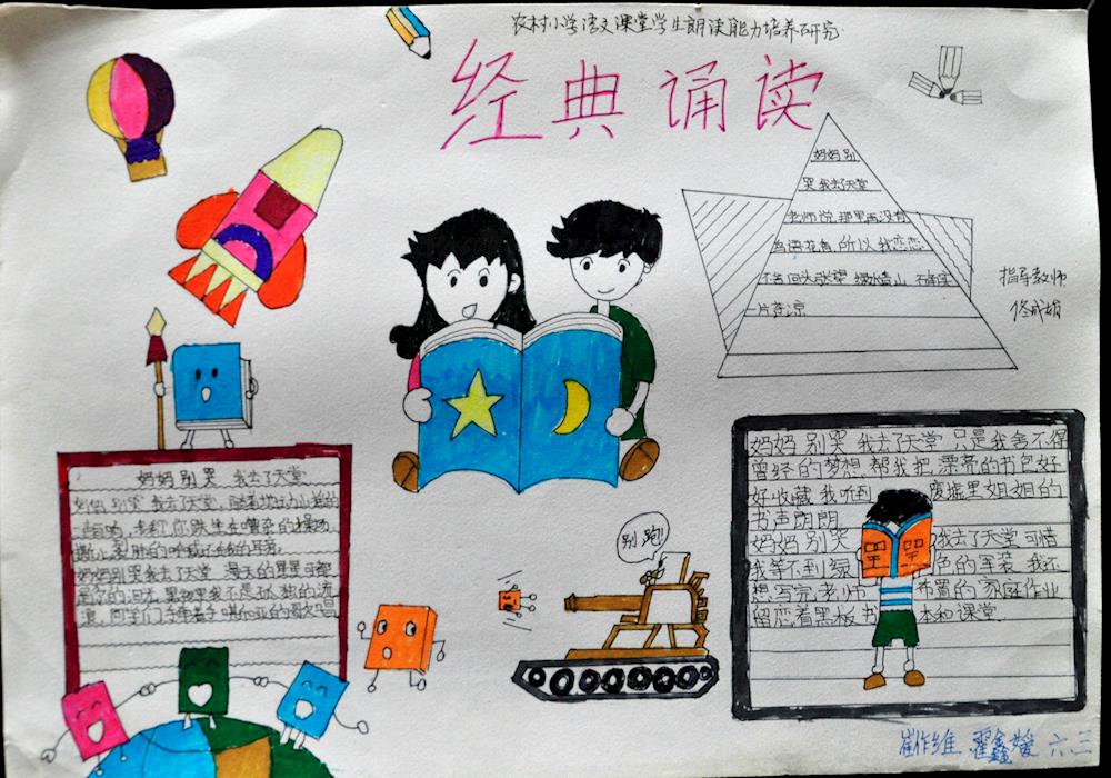 高台子学校崔作维霍鑫媛手抄报经典诵读